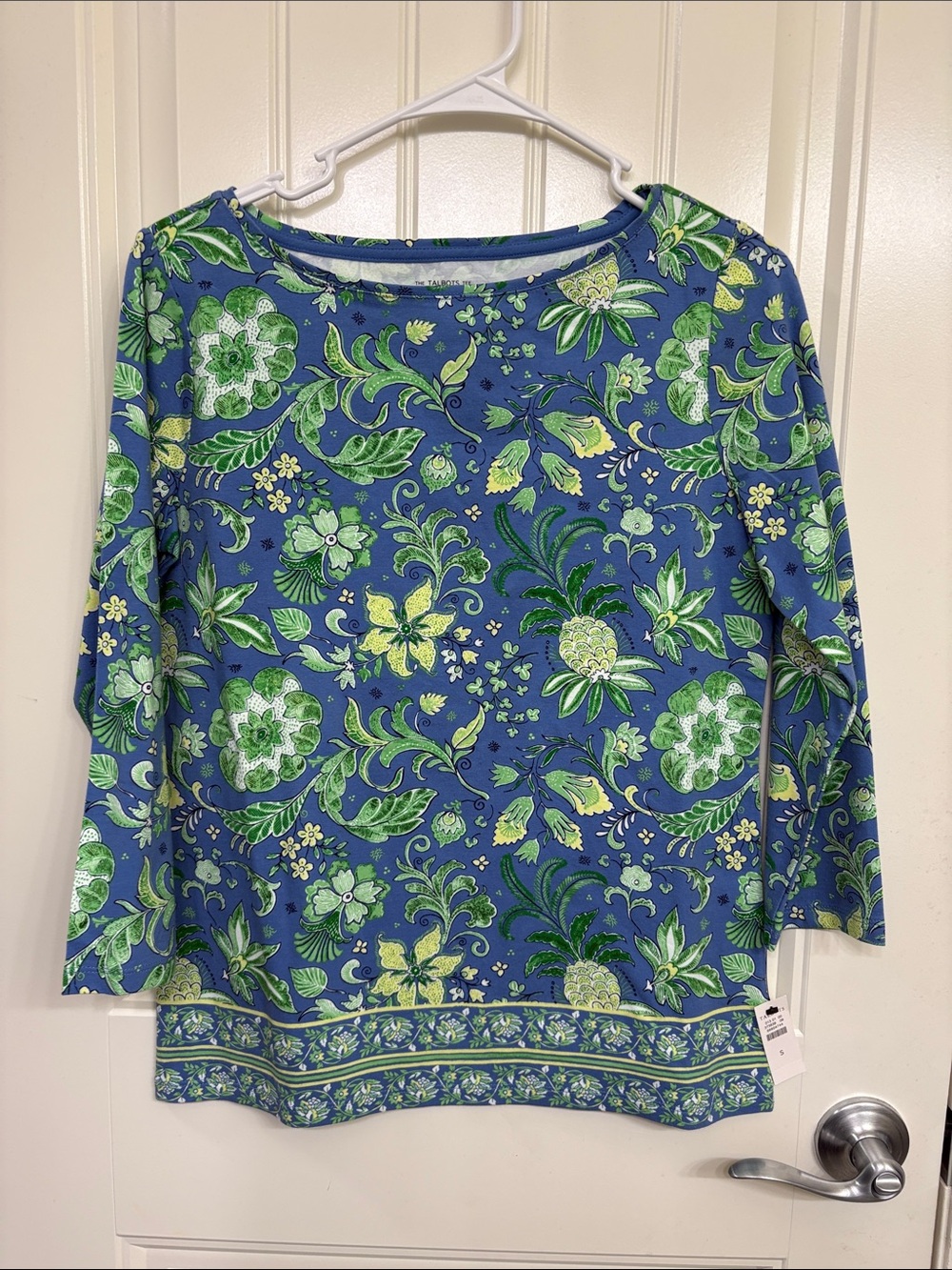NWT Talbots Blue Floral Boatneck‎ Long Sleeve Top